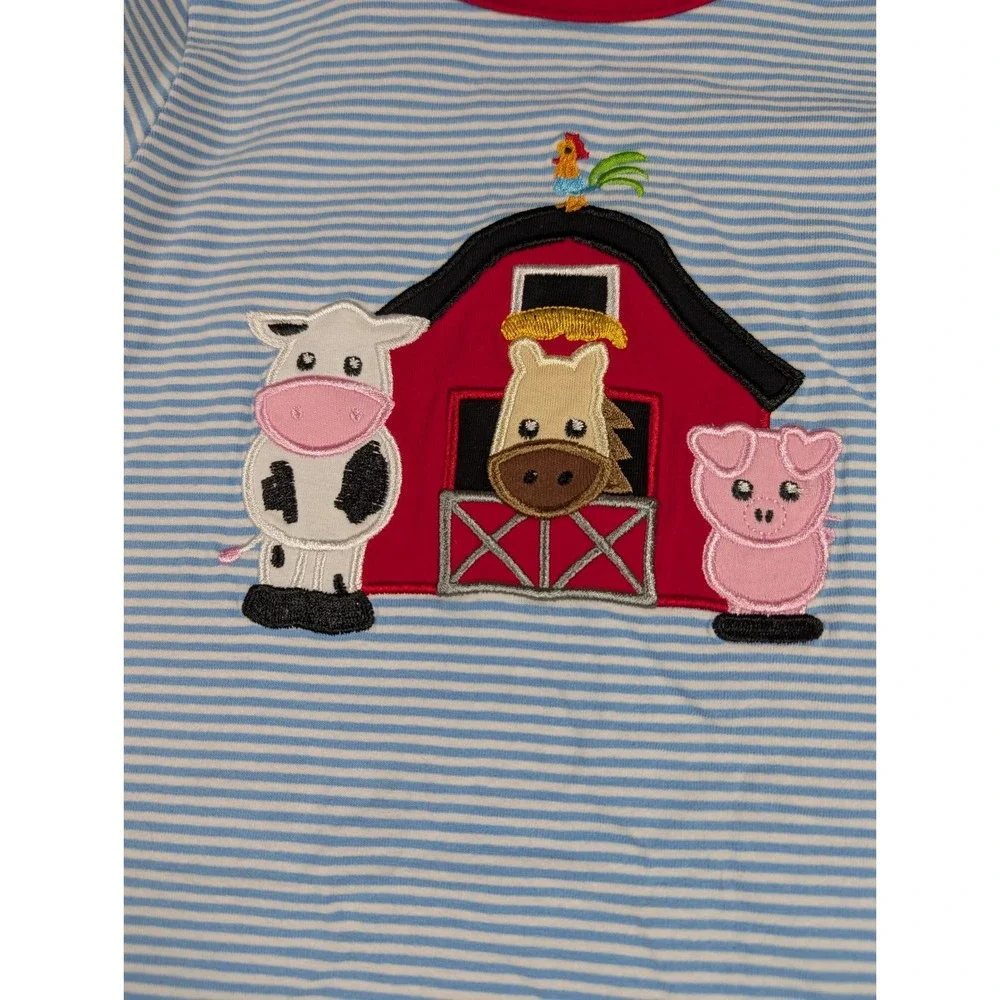 Girls‎ Size 3 Farm Animals Barn Striped Shirt Red Leggings Outfit Set Cow Pig